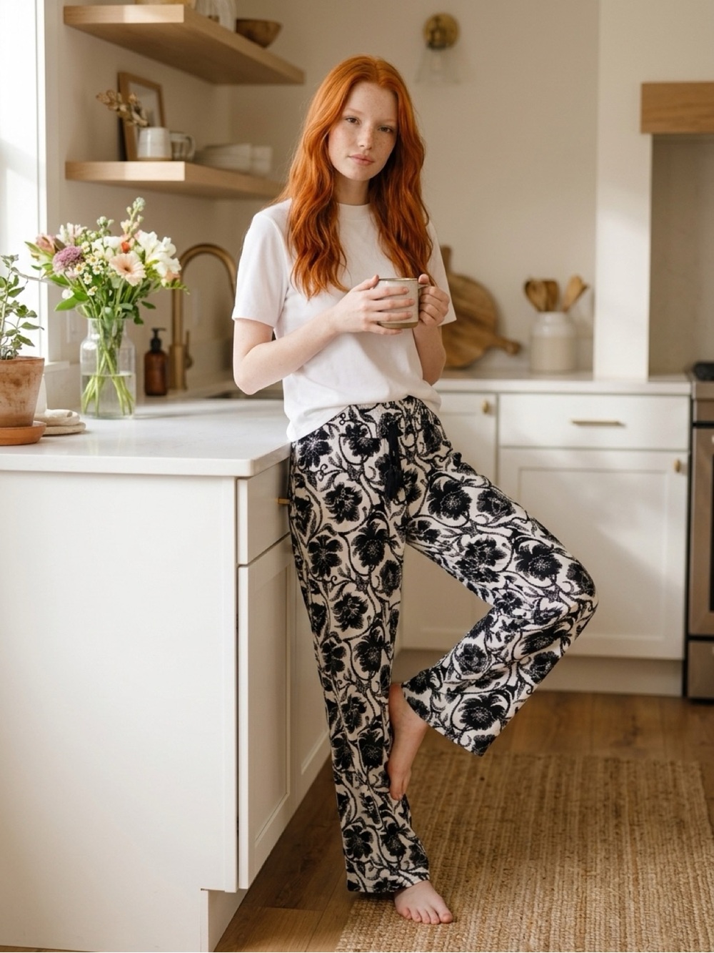 INC International Concepts Black and White Floral Pants